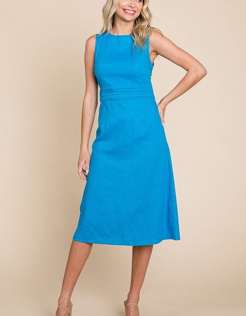 Load image into Gallery viewer, Sleeveless Tied Backless Pleated Midi Linen Dress by RolyPoly Apparel
