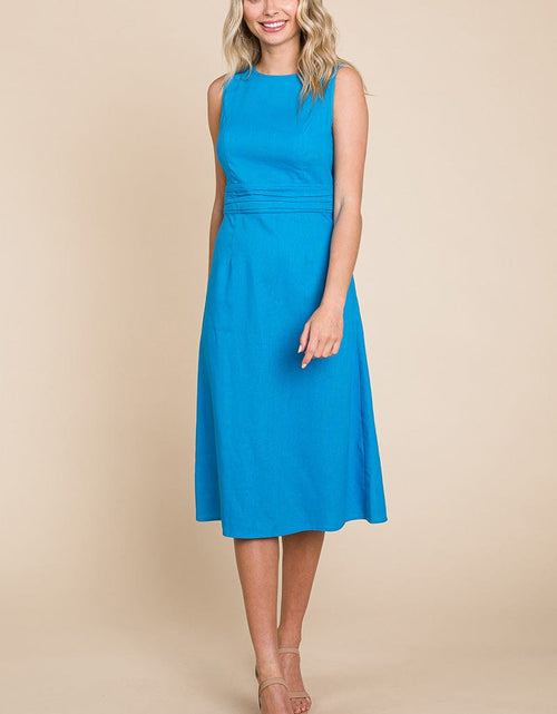 Load image into Gallery viewer, Sleeveless Tied Backless Pleated Midi Linen Dress by RolyPoly Apparel
