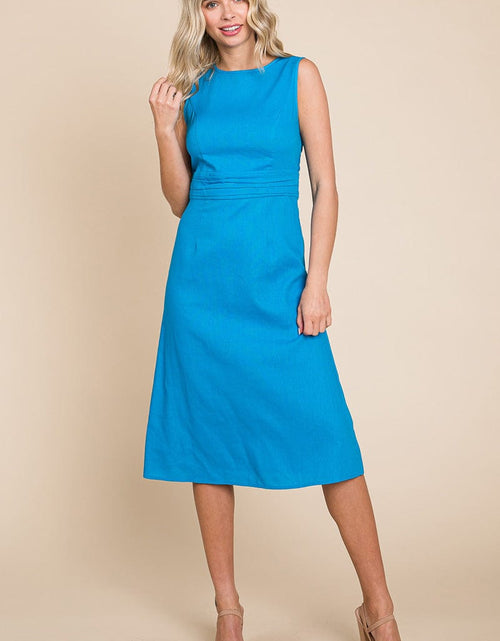 Load image into Gallery viewer, Sleeveless Tied Backless Pleated Midi Linen Dress by RolyPoly Apparel
