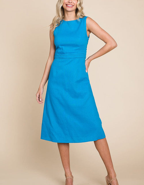 Load image into Gallery viewer, Sleeveless Tied Backless Pleated Midi Linen Dress by RolyPoly Apparel
