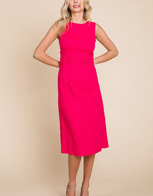 Load image into Gallery viewer, Sleeveless Tied Backless Pleated Midi Linen Dress by RolyPoly Apparel
