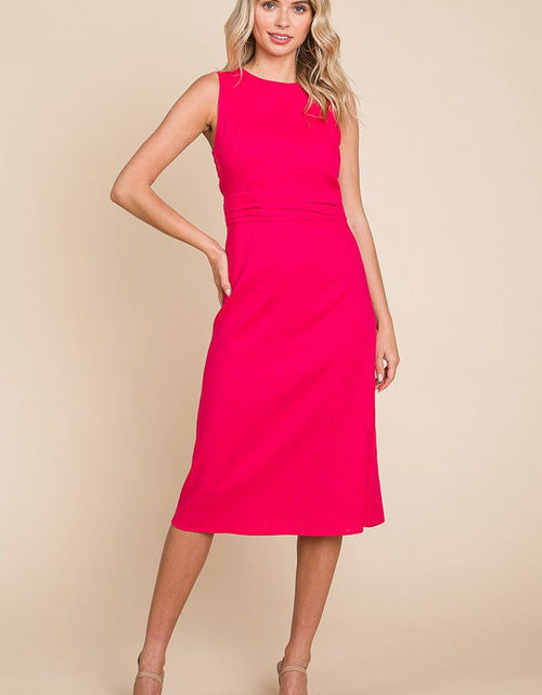 Load image into Gallery viewer, Sleeveless Tied Backless Pleated Midi Linen Dress by RolyPoly Apparel
