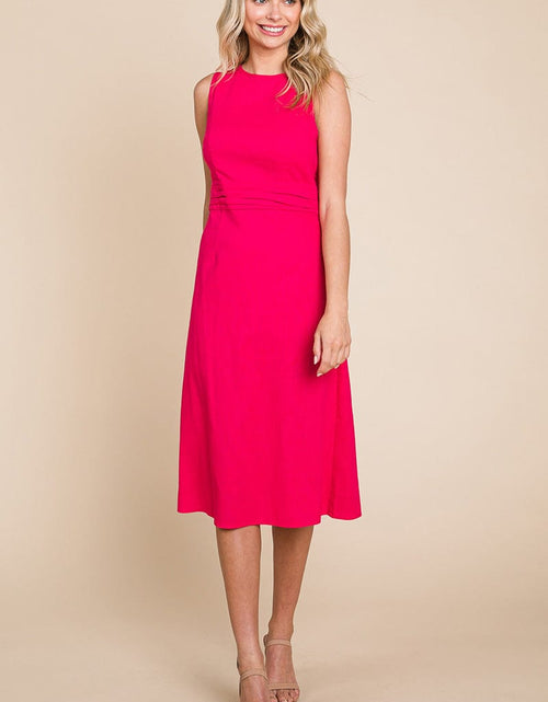 Load image into Gallery viewer, Sleeveless Tied Backless Pleated Midi Linen Dress by RolyPoly Apparel
