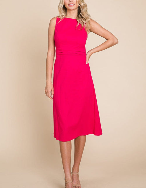Load image into Gallery viewer, Sleeveless Tied Backless Pleated Midi Linen Dress by RolyPoly Apparel
