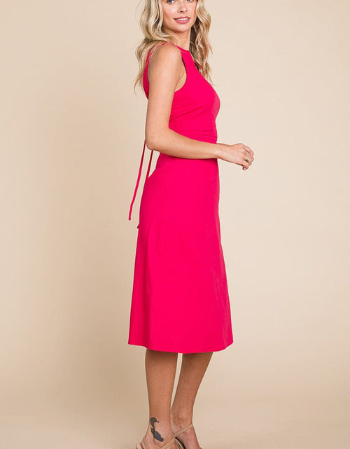 Load image into Gallery viewer, Sleeveless Tied Backless Pleated Midi Linen Dress by RolyPoly Apparel
