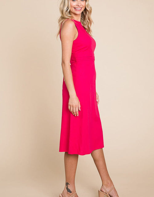 Load image into Gallery viewer, Sleeveless Tied Backless Pleated Midi Linen Dress by RolyPoly Apparel
