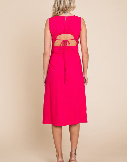 Load image into Gallery viewer, Sleeveless Tied Backless Pleated Midi Linen Dress by RolyPoly Apparel
