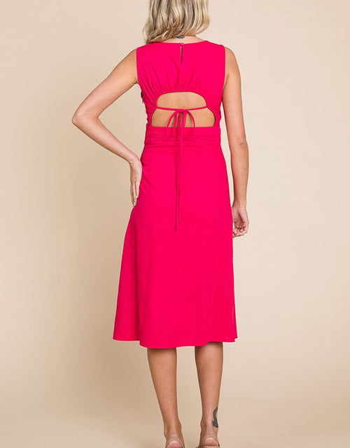 Load image into Gallery viewer, Sleeveless Tied Backless Pleated Midi Linen Dress by RolyPoly Apparel
