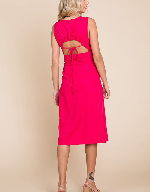 Load image into Gallery viewer, Sleeveless Tied Backless Pleated Midi Linen Dress by RolyPoly Apparel
