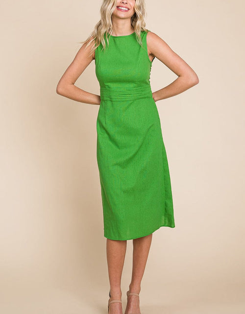Load image into Gallery viewer, Sleeveless Tied Backless Pleated Midi Linen Dress by RolyPoly Apparel
