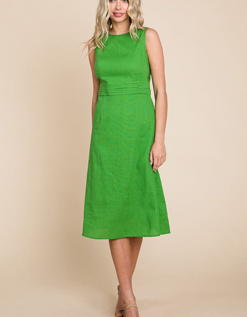 Load image into Gallery viewer, Sleeveless Tied Backless Pleated Midi Linen Dress by RolyPoly Apparel
