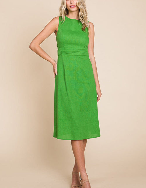 Load image into Gallery viewer, Sleeveless Tied Backless Pleated Midi Linen Dress by RolyPoly Apparel
