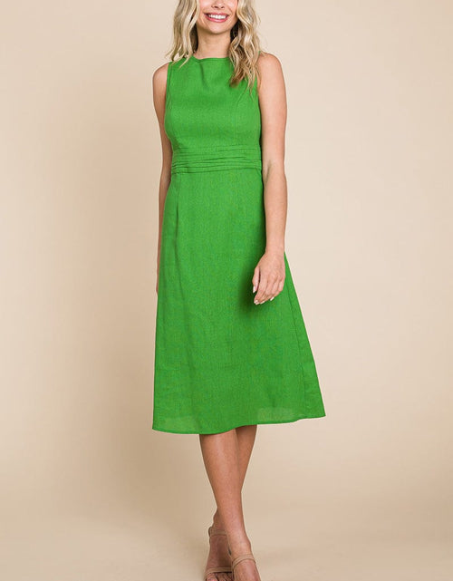 Load image into Gallery viewer, Sleeveless Tied Backless Pleated Midi Linen Dress by RolyPoly Apparel

