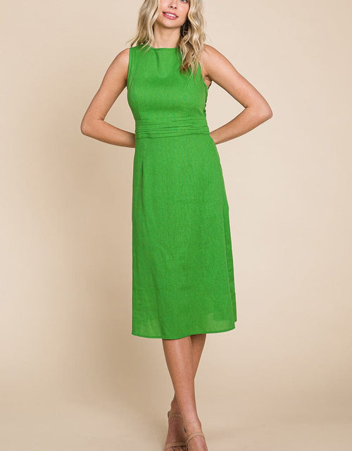 Load image into Gallery viewer, Sleeveless Tied Backless Pleated Midi Linen Dress by RolyPoly Apparel
