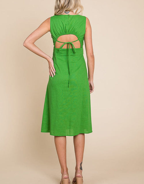 Load image into Gallery viewer, Sleeveless Tied Backless Pleated Midi Linen Dress by RolyPoly Apparel
