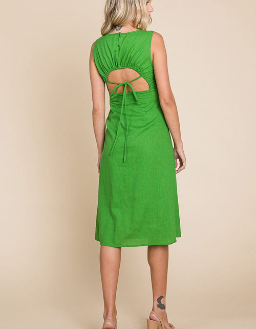 Load image into Gallery viewer, Sleeveless Tied Backless Pleated Midi Linen Dress by RolyPoly Apparel
