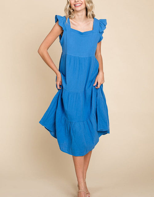 Load image into Gallery viewer, Ruffle Sleeve Gauze Tiered Midi Cotton Dress by RolyPoly Apparel
