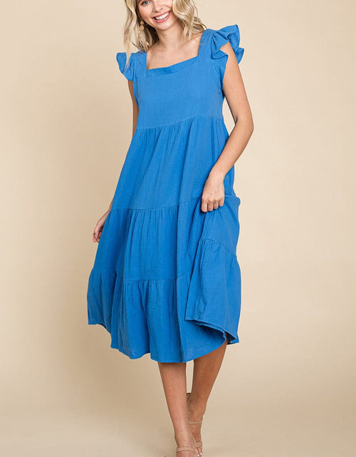 Load image into Gallery viewer, Ruffle Sleeve Gauze Tiered Midi Cotton Dress by RolyPoly Apparel
