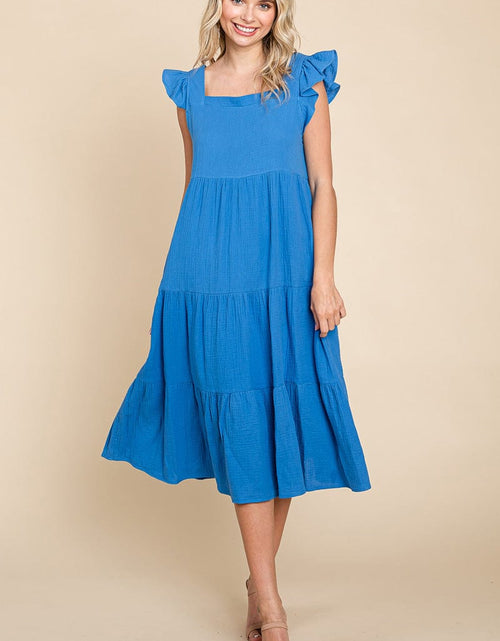 Load image into Gallery viewer, Ruffle Sleeve Gauze Tiered Midi Cotton Dress by RolyPoly Apparel
