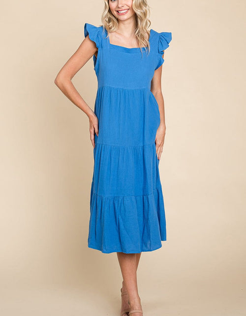 Load image into Gallery viewer, Ruffle Sleeve Gauze Tiered Midi Cotton Dress by RolyPoly Apparel
