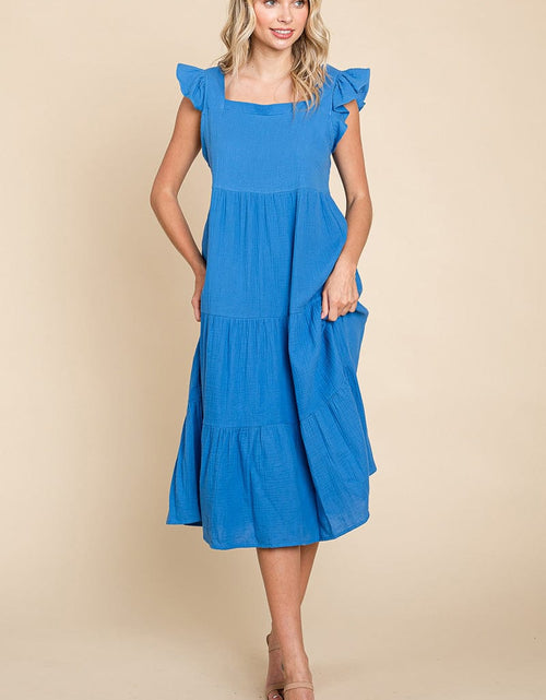 Load image into Gallery viewer, Ruffle Sleeve Gauze Tiered Midi Cotton Dress by RolyPoly Apparel
