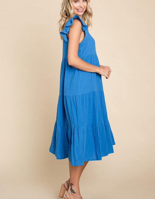 Load image into Gallery viewer, Ruffle Sleeve Gauze Tiered Midi Cotton Dress by RolyPoly Apparel
