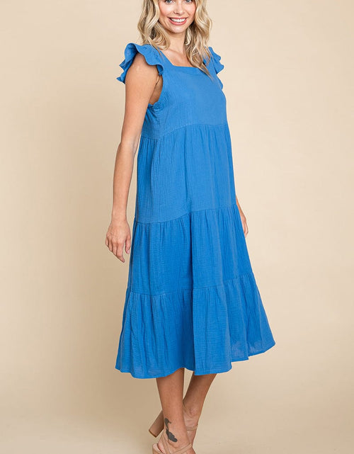 Load image into Gallery viewer, Ruffle Sleeve Gauze Tiered Midi Cotton Dress by RolyPoly Apparel
