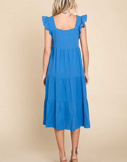Load image into Gallery viewer, Ruffle Sleeve Gauze Tiered Midi Cotton Dress by RolyPoly Apparel
