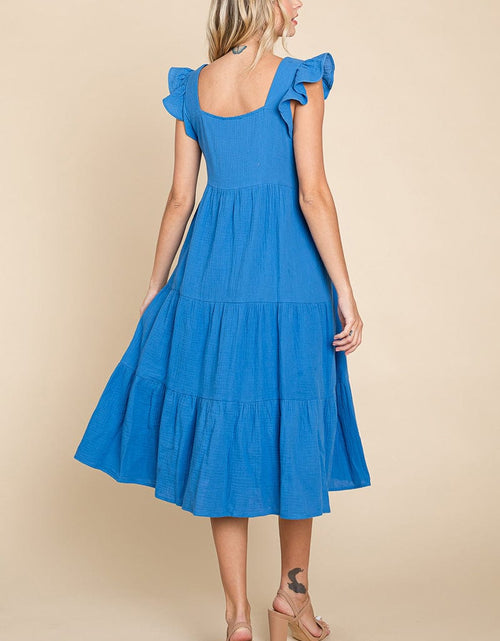 Load image into Gallery viewer, Ruffle Sleeve Gauze Tiered Midi Cotton Dress by RolyPoly Apparel
