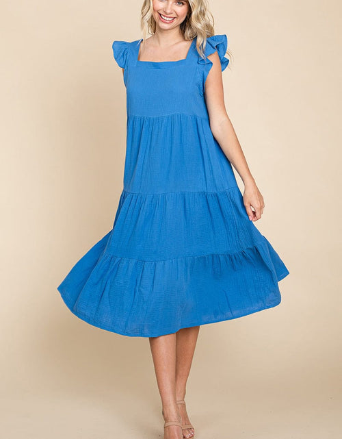 Load image into Gallery viewer, Ruffle Sleeve Gauze Tiered Midi Cotton Dress by RolyPoly Apparel
