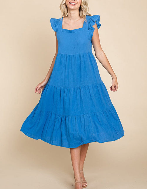 Load image into Gallery viewer, Ruffle Sleeve Gauze Tiered Midi Cotton Dress by RolyPoly Apparel

