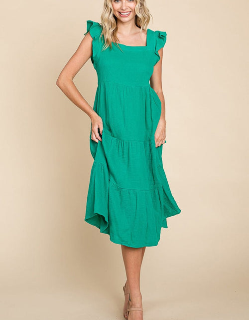 Load image into Gallery viewer, Ruffle Sleeve Gauze Tiered Midi Cotton Dress by RolyPoly Apparel
