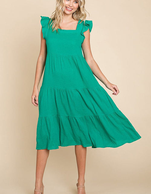 Load image into Gallery viewer, Ruffle Sleeve Gauze Tiered Midi Cotton Dress by RolyPoly Apparel
