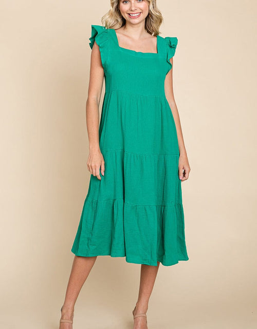 Load image into Gallery viewer, Ruffle Sleeve Gauze Tiered Midi Cotton Dress by RolyPoly Apparel
