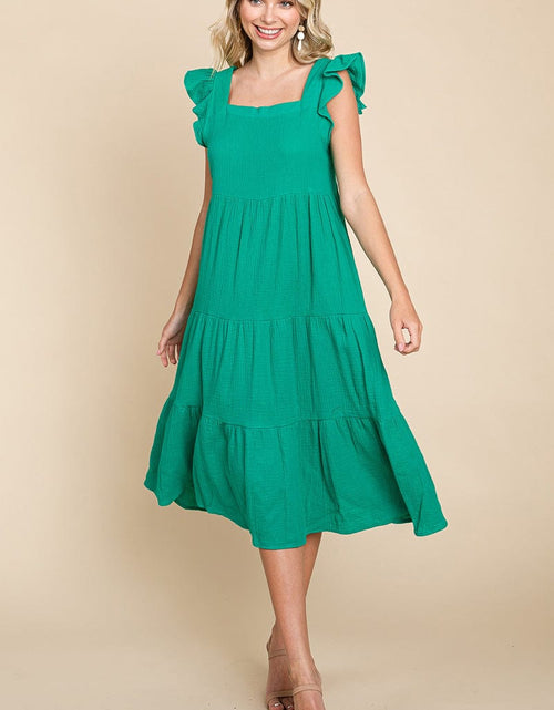 Load image into Gallery viewer, Ruffle Sleeve Gauze Tiered Midi Cotton Dress by RolyPoly Apparel

