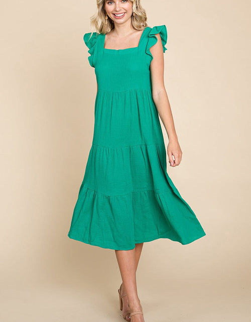 Load image into Gallery viewer, Ruffle Sleeve Gauze Tiered Midi Cotton Dress by RolyPoly Apparel
