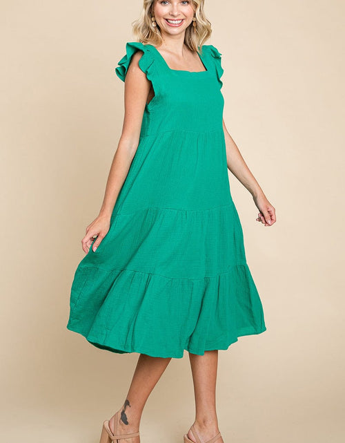 Load image into Gallery viewer, Ruffle Sleeve Gauze Tiered Midi Cotton Dress by RolyPoly Apparel
