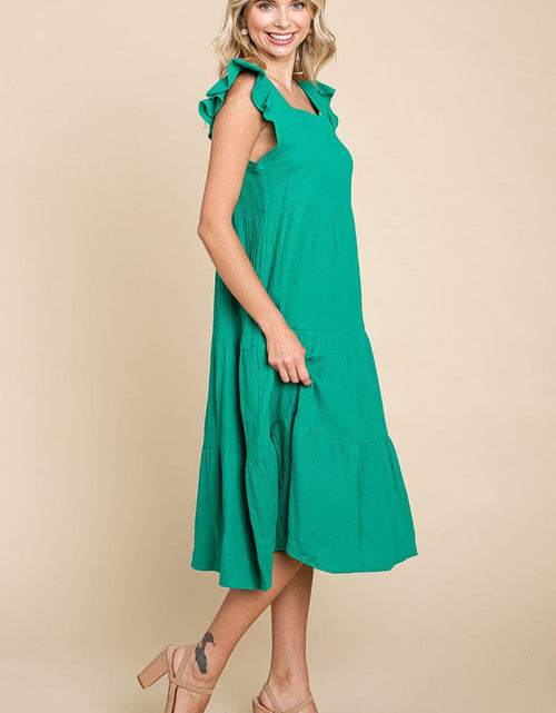 Load image into Gallery viewer, Ruffle Sleeve Gauze Tiered Midi Cotton Dress by RolyPoly Apparel
