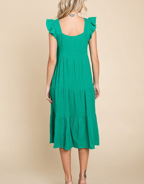 Load image into Gallery viewer, Ruffle Sleeve Gauze Tiered Midi Cotton Dress by RolyPoly Apparel
