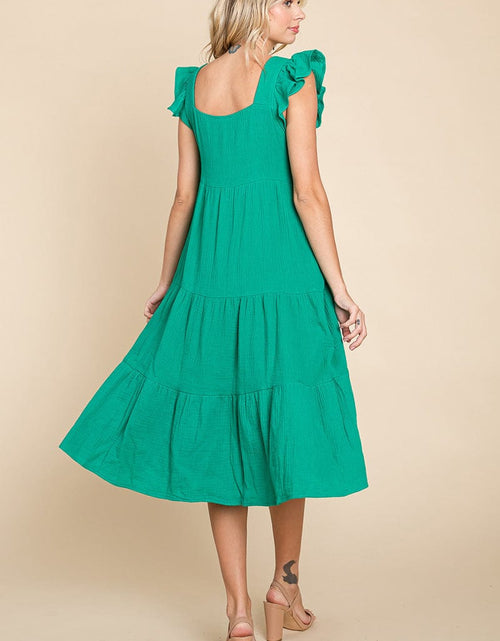 Load image into Gallery viewer, Ruffle Sleeve Gauze Tiered Midi Cotton Dress by RolyPoly Apparel
