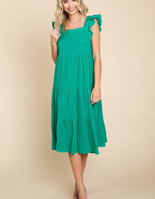 Load image into Gallery viewer, Ruffle Sleeve Gauze Tiered Midi Cotton Dress by RolyPoly Apparel

