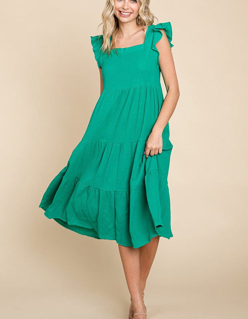 Load image into Gallery viewer, Ruffle Sleeve Gauze Tiered Midi Cotton Dress by RolyPoly Apparel
