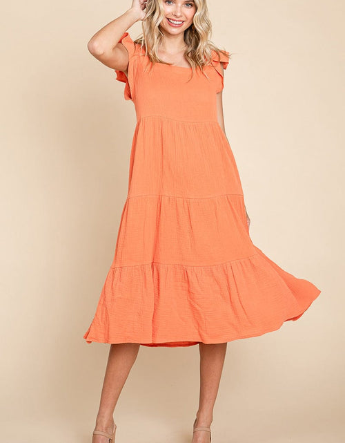 Load image into Gallery viewer, Ruffle Sleeve Gauze Tiered Midi Cotton Dress by RolyPoly Apparel
