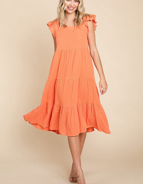 Load image into Gallery viewer, Ruffle Sleeve Gauze Tiered Midi Cotton Dress by RolyPoly Apparel
