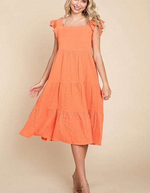 Load image into Gallery viewer, Ruffle Sleeve Gauze Tiered Midi Cotton Dress by RolyPoly Apparel
