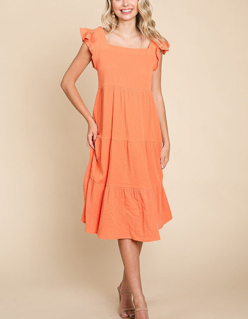 Load image into Gallery viewer, Ruffle Sleeve Gauze Tiered Midi Cotton Dress by RolyPoly Apparel
