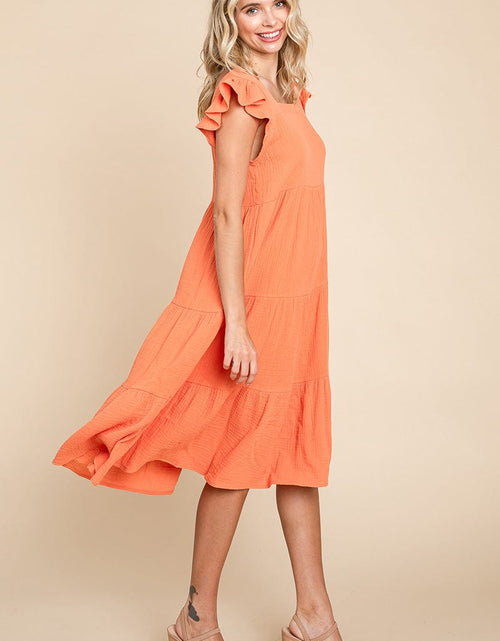 Load image into Gallery viewer, Ruffle Sleeve Gauze Tiered Midi Cotton Dress by RolyPoly Apparel
