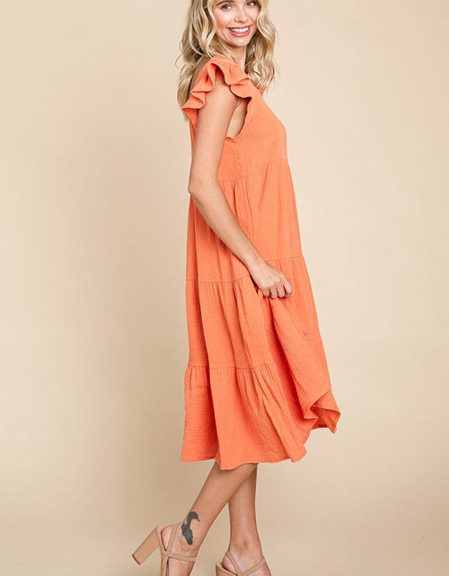 Load image into Gallery viewer, Ruffle Sleeve Gauze Tiered Midi Cotton Dress by RolyPoly Apparel
