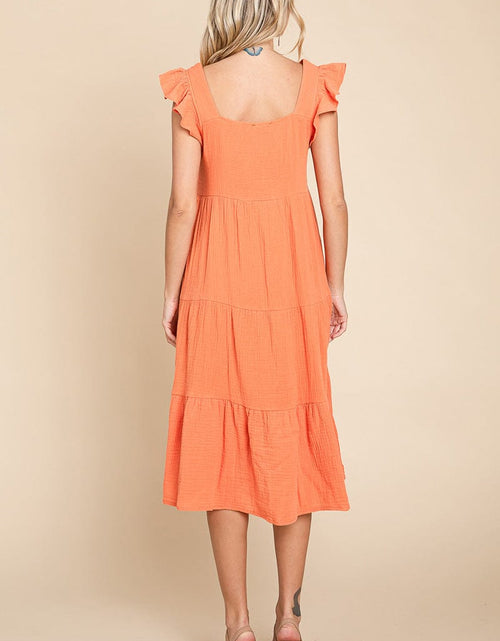 Load image into Gallery viewer, Ruffle Sleeve Gauze Tiered Midi Cotton Dress by RolyPoly Apparel

