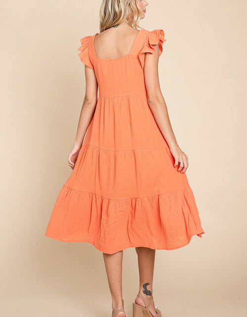 Load image into Gallery viewer, Ruffle Sleeve Gauze Tiered Midi Cotton Dress by RolyPoly Apparel
